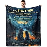 NEXVSGL Brother Gifts Blanket 60 * 50" for Valentines Day Christmas Fathers Day, Best Birthday Gifts for Adult/Big Brother Blanket with Heartwarming and Inspiring Messages and Wolf Printed