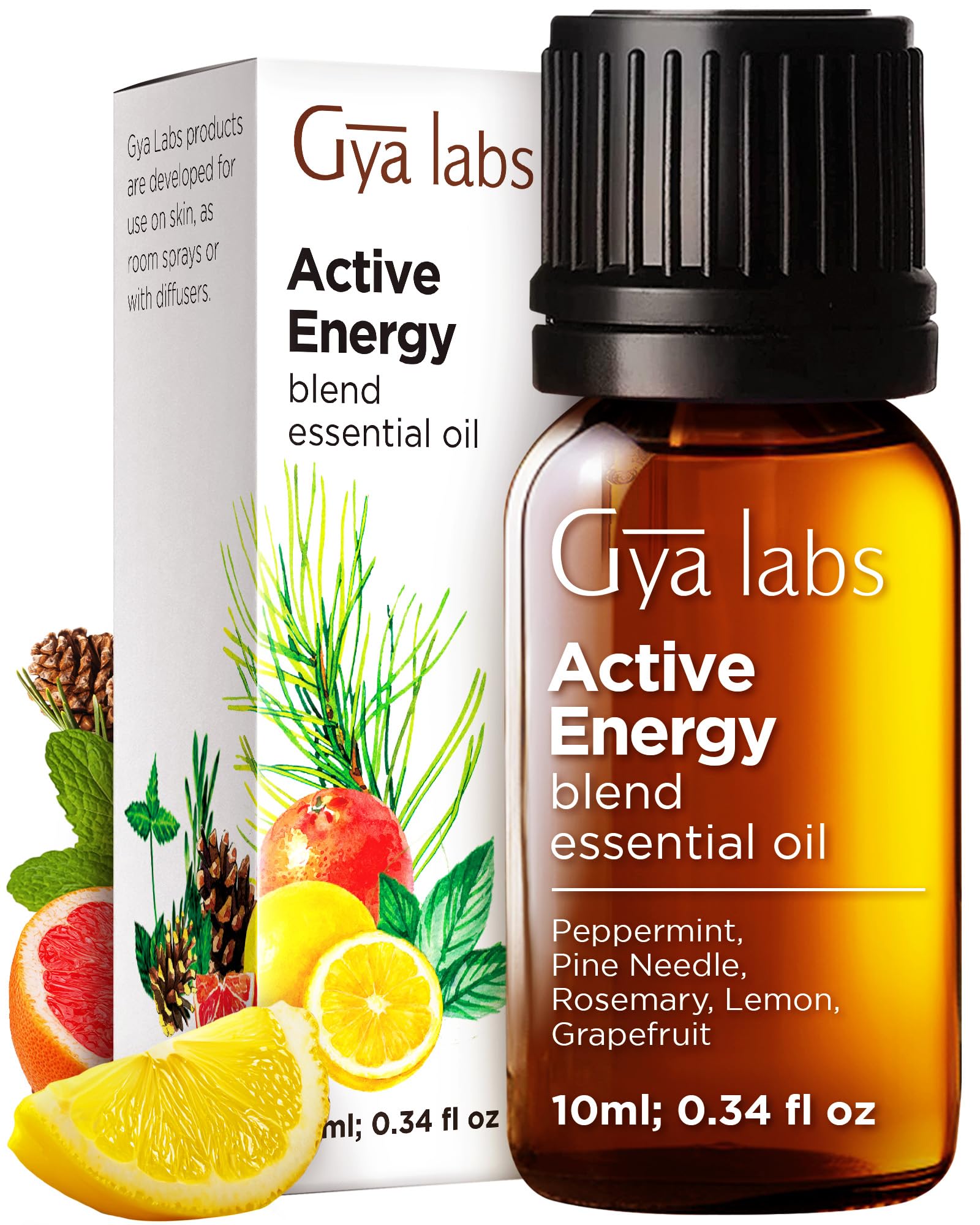 Gya Labs Active Energy Essential Oil Blend for Diffuser - 100% Pure Natural for Aromatherapy Oils Energy, Rejuvenating & Refreshing (10ml)