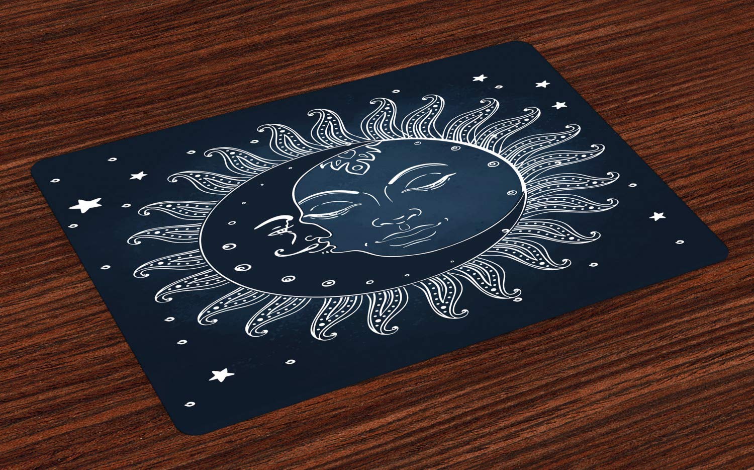 Lunarable Sun and Moon Place Mats Set of 4, Celestial Theme Sun with Crescent Moon