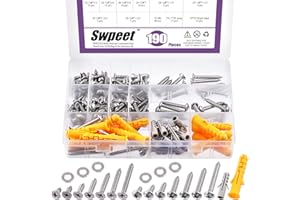Swpeet 190Pcs #12x 1/2" 5/8" 3/4" 1" 1-1/4" 1-1/2" 1-3/4" 304 Stainless Steel Flat Head and Pan Head Fast Self Tapping Drywal