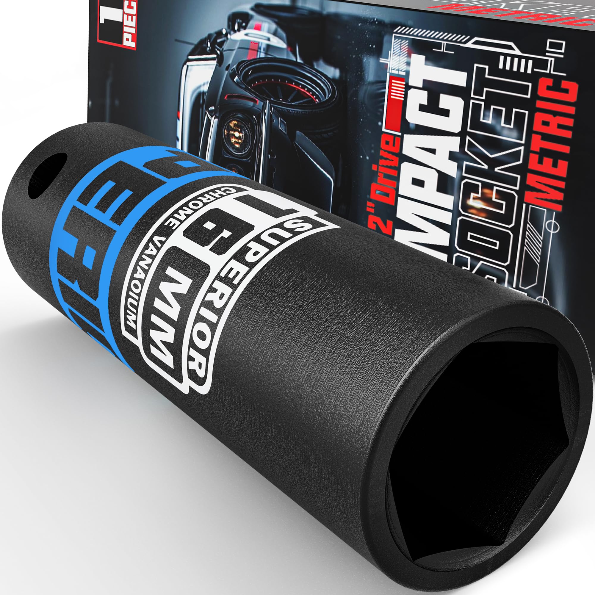 KIRXST 1/2" Drive 16mm Deep Impact Socket, 6 Point CR-V Deep Socket, 78mm Length, Auto Trucks Car Tires Repairing DIY Mechanic Tool