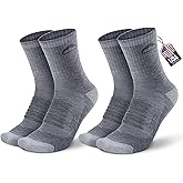 SAMSOX 2 Pack Merino Wool Hiking Socks, Made in USA, Moisture Wicking Cushion Socks for Men & Women (Charleston Micro Crew)