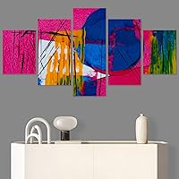 SIGNWIN 5 Panel Canvas Wall Art Modern Art Abstract Brushstroke Closeup Expressionism Expressive Modern Multicolor Oil Painting for Home Decorations Ready to Hang - 60