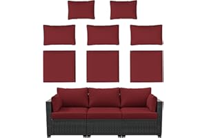Kimunuk 8p Outdoor Cushion Slipcovers Outdoor Patio Cushions Covers Replacement Waterproof with Zipper for 3-Seat Outdoor Rattan Sofa Patio Furniture Cushion Covers Burgundy, Covers Only