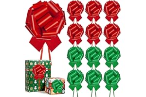 Deffdns 12 PCS Christmas Bows for Gift Wrapping,5 inch Large Xmas Holiday Pull Bows for Present,Gift Baskets,Wine Bottles,Bouquet,Christmas Wrapping Decorations [Red Green]