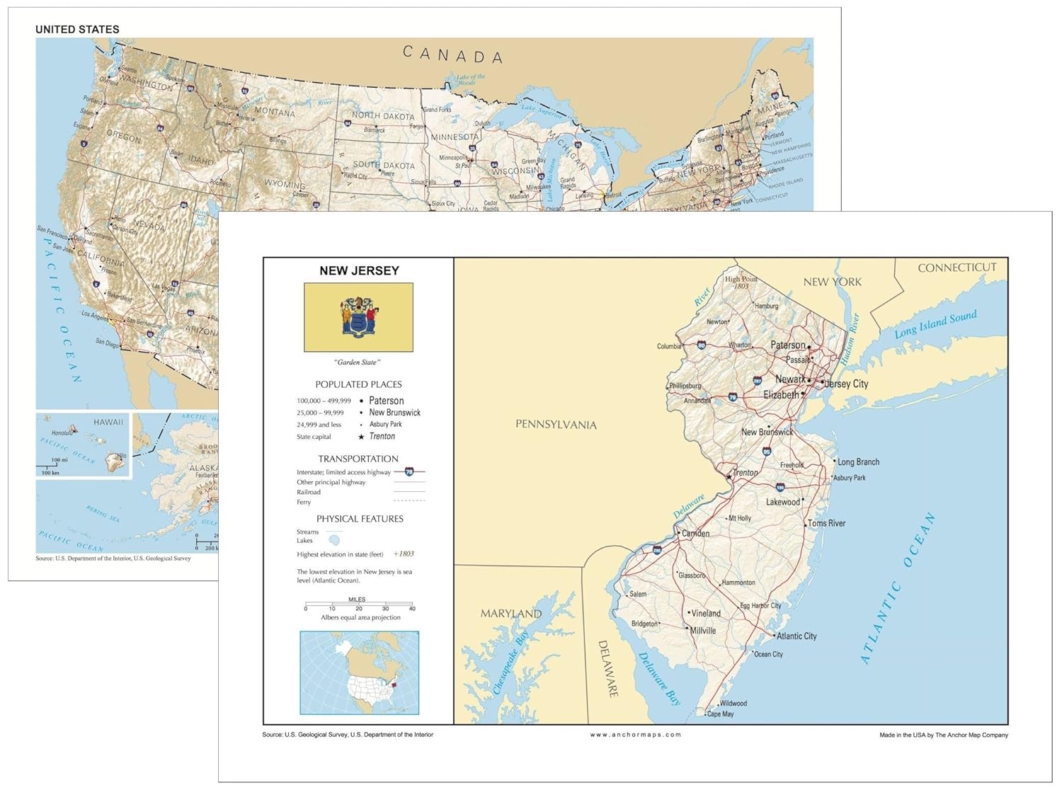 Amazoncom 13x19 New Jersey And 13x19 United States Amazoncom 13x19 New Jersey And 13x19 United States