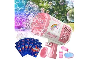 AUVNEI Bazooka Bubble Gun Machine Bubble Machine Gun with Colorful Lights, Kids Toys for Boys Girls Age 3-12 Year, Bubble Maker Toys for Party Outdoor Wedding Birthday Gift (Pink 69 Holes)