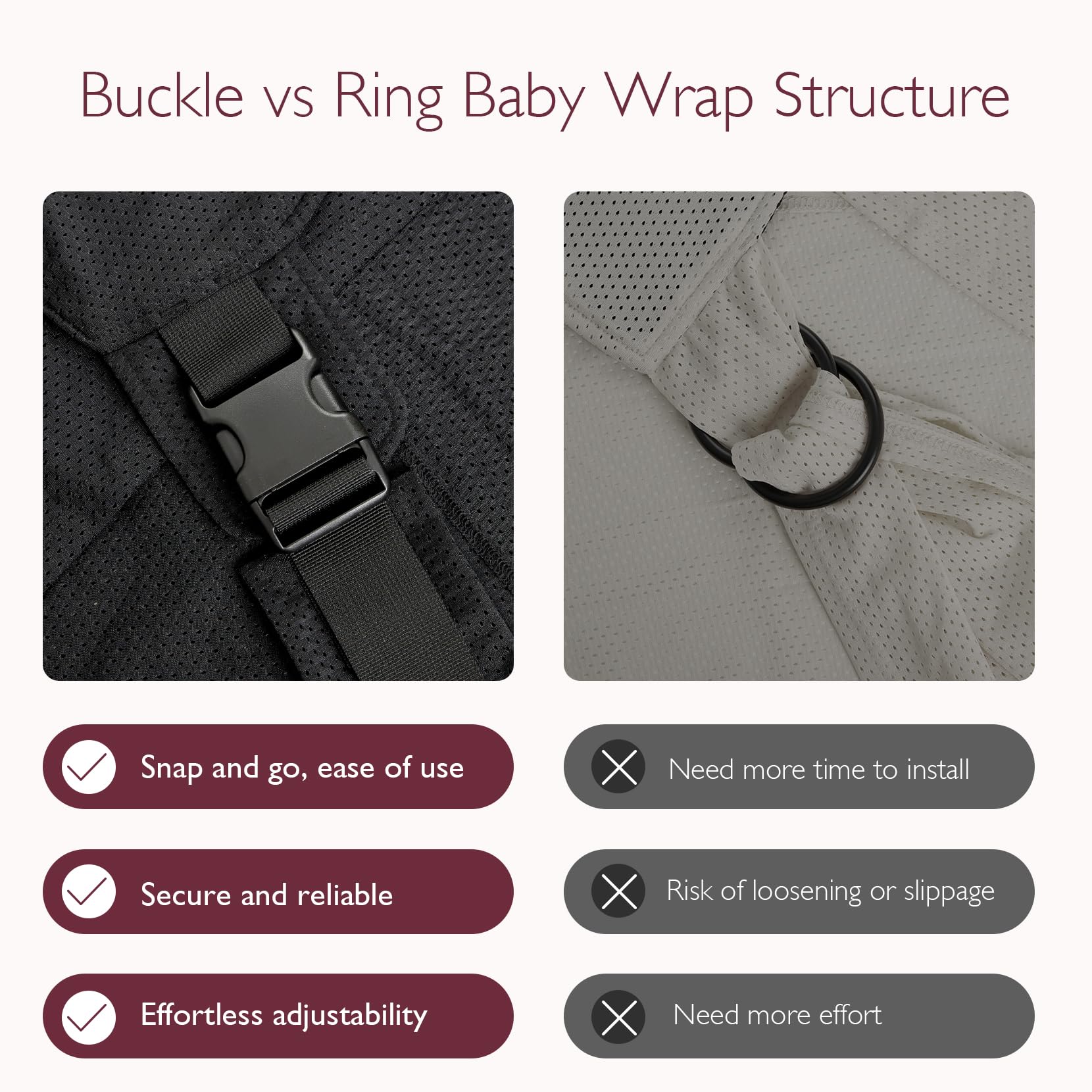 Momcozy Adjustable Buckle Baby Wrap Carrier Cooling Air-Mesh, Easy to Wear Baby Carrier Sling, Baby Carriers Newborn to Toddler 8-35lbs, Suit for Waist 30-47inch, Regular Black