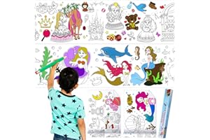 Estune 2 Pcs Children's Drawing Roll Coloring Paper Roll Sticky DIY Painting Drawing Paper Rolls for Toddler 118 x 11.8 Inch Early Educational Toys Kids Gift Wall Stickers (Princess, Mermaid)