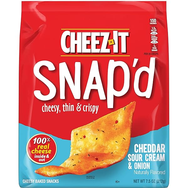 CHEEZ-IT SNAP’D, CHEESY BAKED SNACKS, CHEDDAR SOUR CREAM AND ONION, 7.5OZ BAG