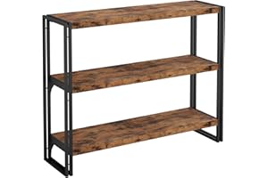 IRONCK Bookshelf Industrial 3 Shelf Bookcase, Wood Storage Shelf with Metal Frame for Living Room, Vintage Brown