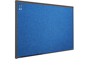 JILoffice Cork Linen Bulletin Board 36 X 24 Inch (Blue), Black Aluminum Frame Wall Mounted Board Memo Pin Board for Office Home and School