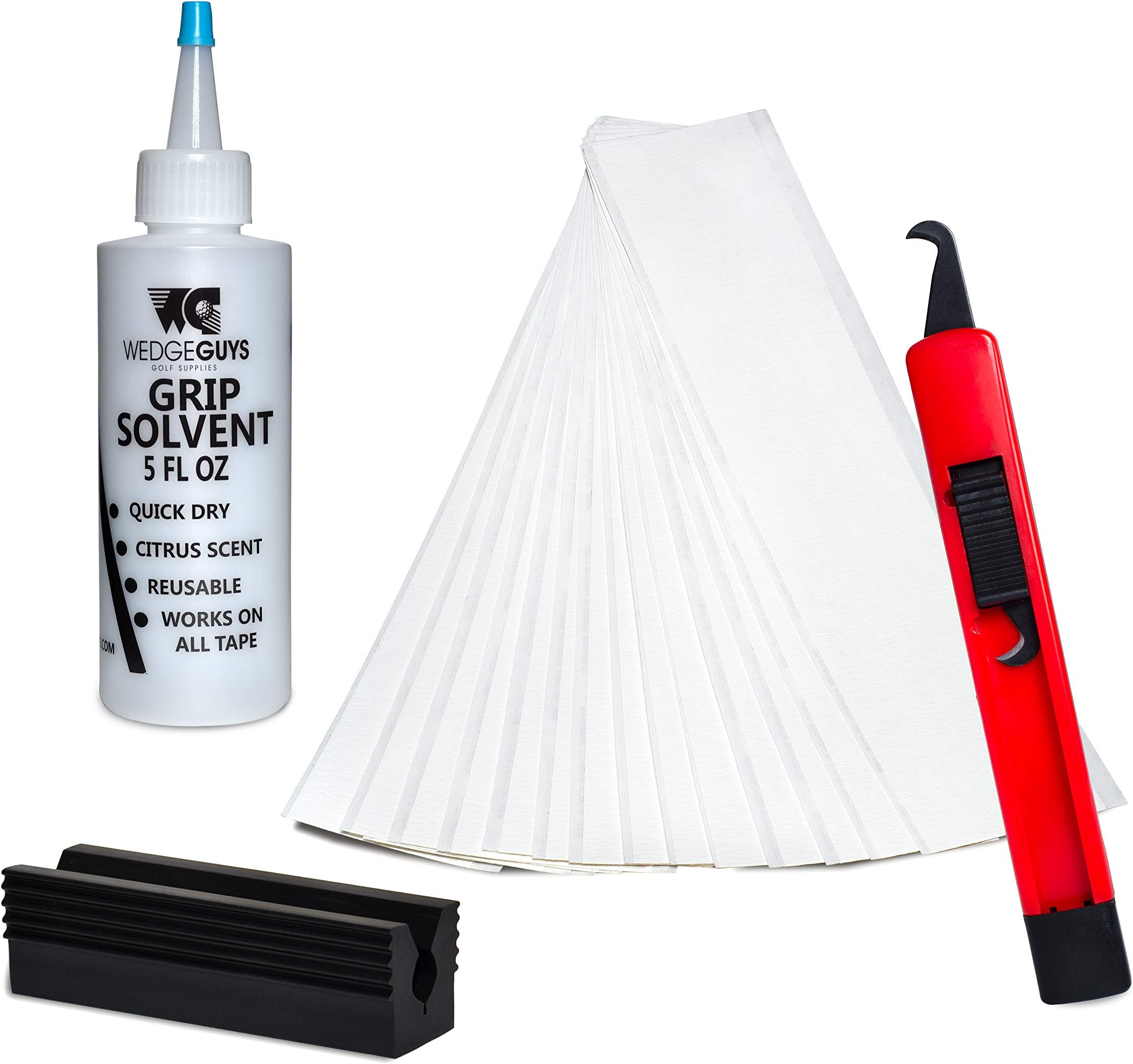 Wedge Guys Golf Grip Kits for Regripping Golf Clubs - Professional Quality - Options Include Hook Blade, 15 or 30 Grip Tape Strips, 5 or 8 oz Grip Solvent & Rubber Vise Clamp