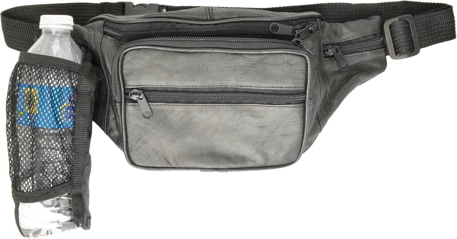Leather Large Fanny Pack Waist Bag With Water Bottle Holder By Marshal