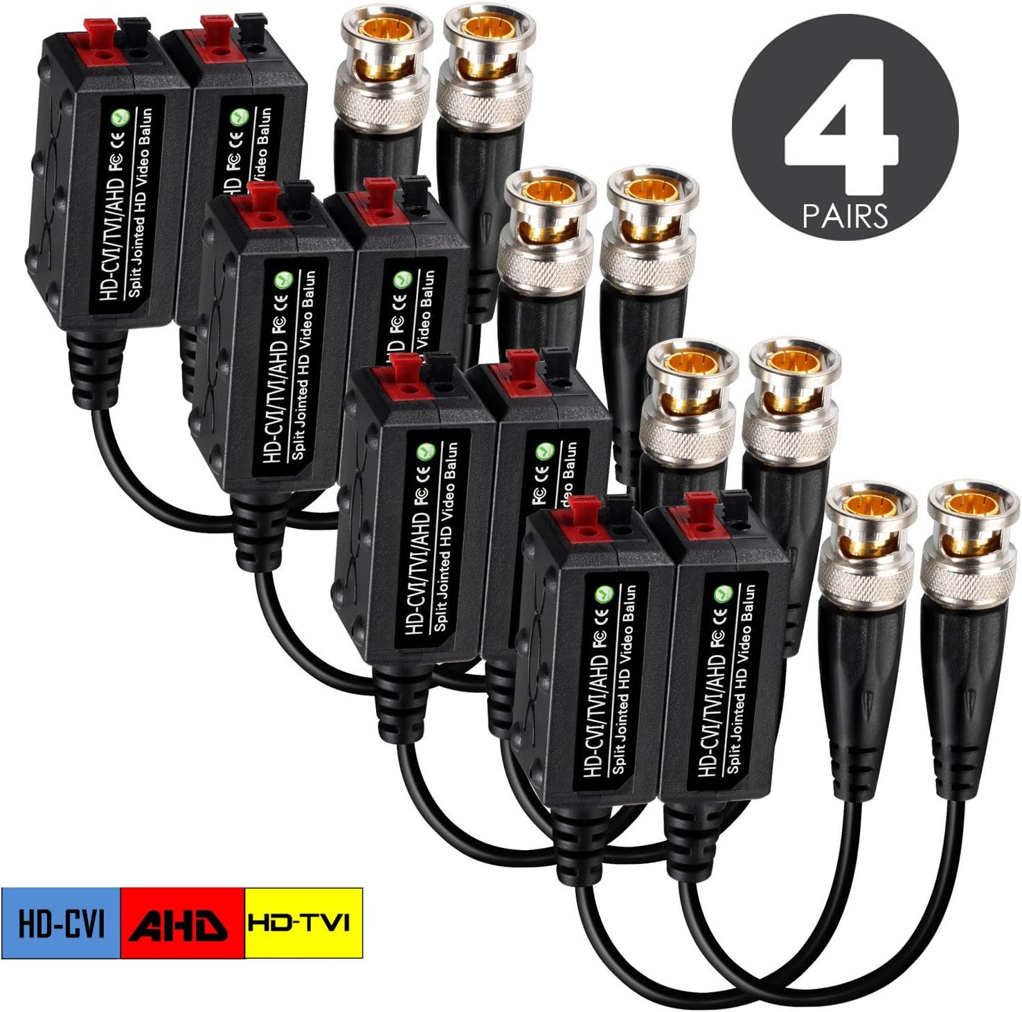 VIMVIP [Upgraded] 4 Pairs Split Joint Mini CCTV BNC HD-CVI/TVI/AHD Passive Video Balun Transceiver : Camera & Photo