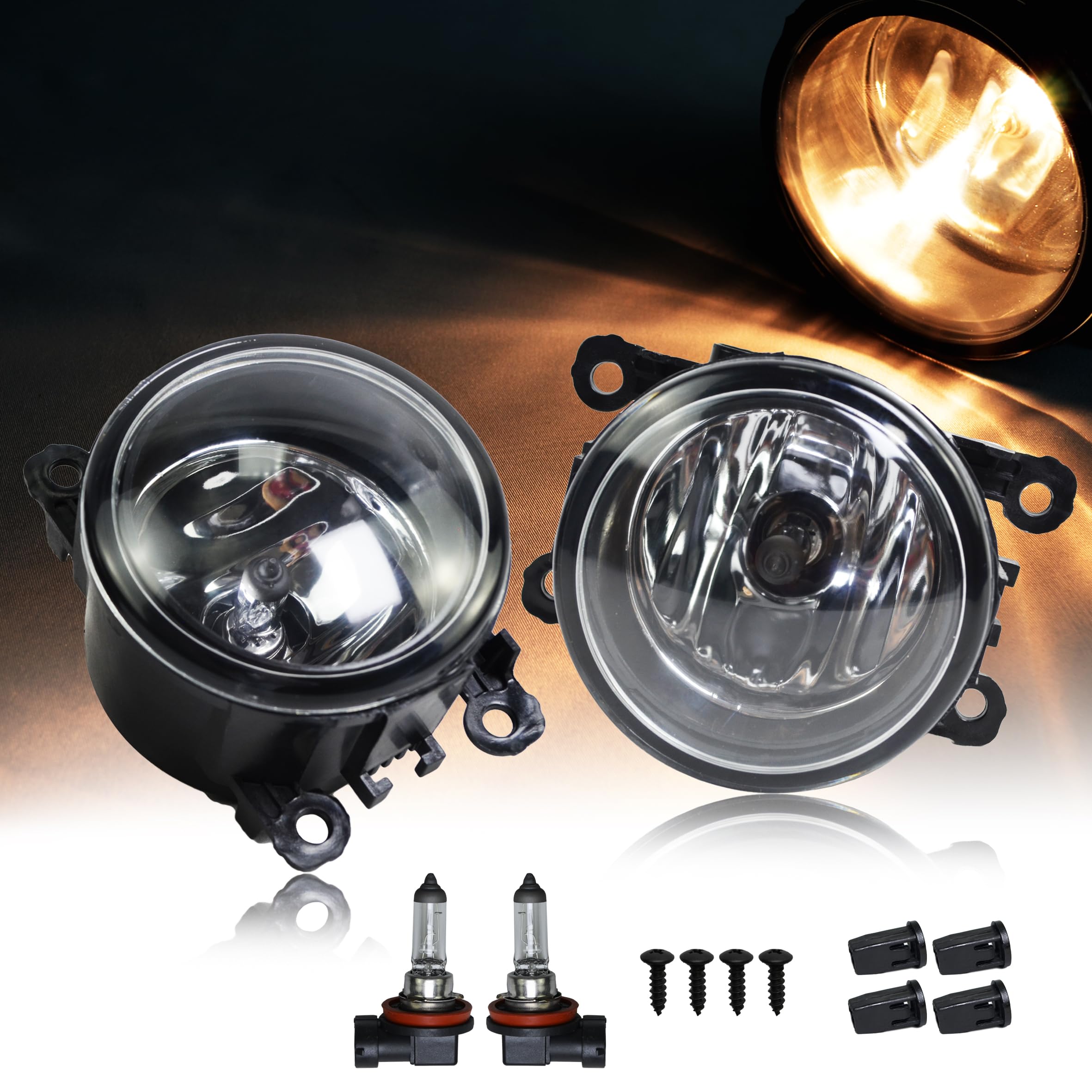 Photo 1 of Fog Light Lamp Assembly Replacement 4F9Z-15200-AA Compatible with Acura Honda 2008-2014 Ford Focus, 2006-2014 Mustang, 2005-2011 Ranger STX, 2011-2014 Explorer - Clear Lens H11 Halogen Bulbs (Pair)