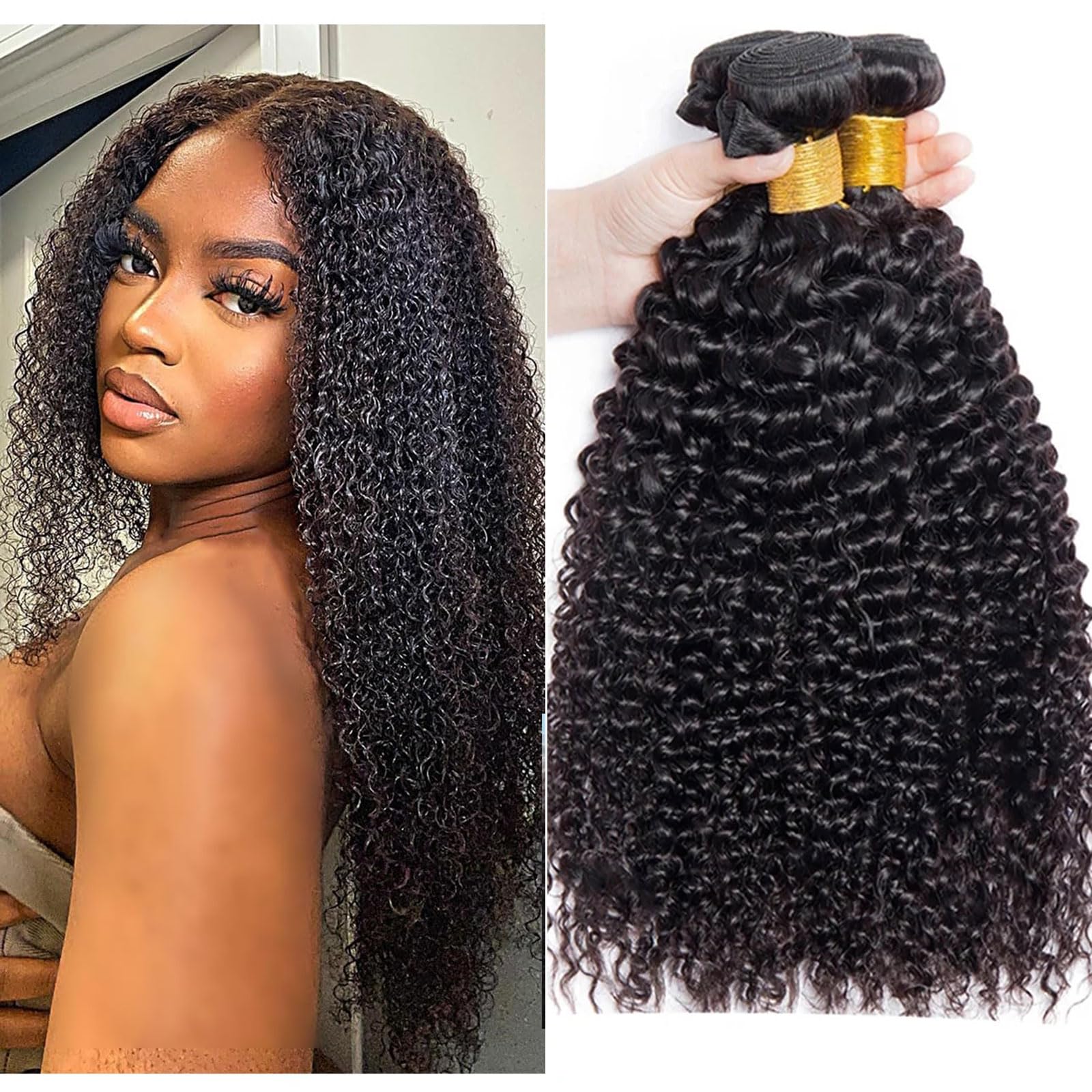 Huarisi Human Hair Curly Bundle 22 24 26 Inch Long Kinky Curly 3 Bundles 300g 8a Unprocessed Brazilian Virgin Hair Bundles Natural Color Remy Hair Weaves Sew in Weft