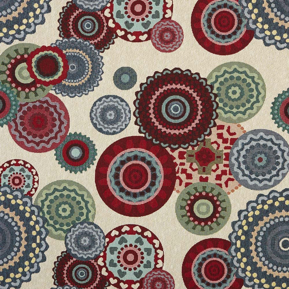 Kt KILOtela - Upholstery Fabric - Jacquard Gobelin - Size: 100 cm length x 280 cm width | Mandalas nitro - Red, green, blue, beige ─ 1 metre — image 1