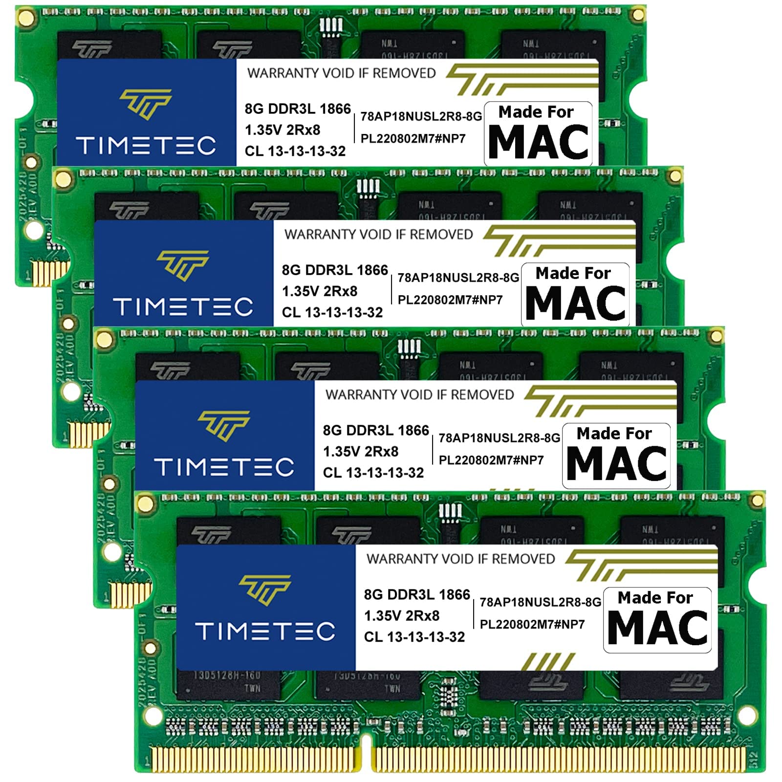 Timetec Hynix IC Apple 32GB Kit (4x8GB) DDR3L 1866MHz PC3-14900 SODIMM Memory Upgrade For selected Apple devices (32GB Kit (4x8GB))