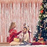 OWill Rose Gold Metallic Tinsel Curtain 2pcs 3ft x 8.3ft Backdrop view 4