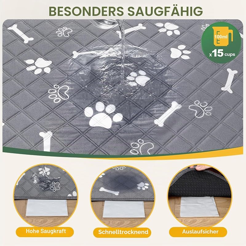 2er 60×50 cm Extra Saugstark und Dick Welpenunterlagen waschbar Wiederverwendbare Hundetrainingspads Auslaufsicher und rutschfest Puppy Pads für Welpentraining Hunde Katzen Kaninchen