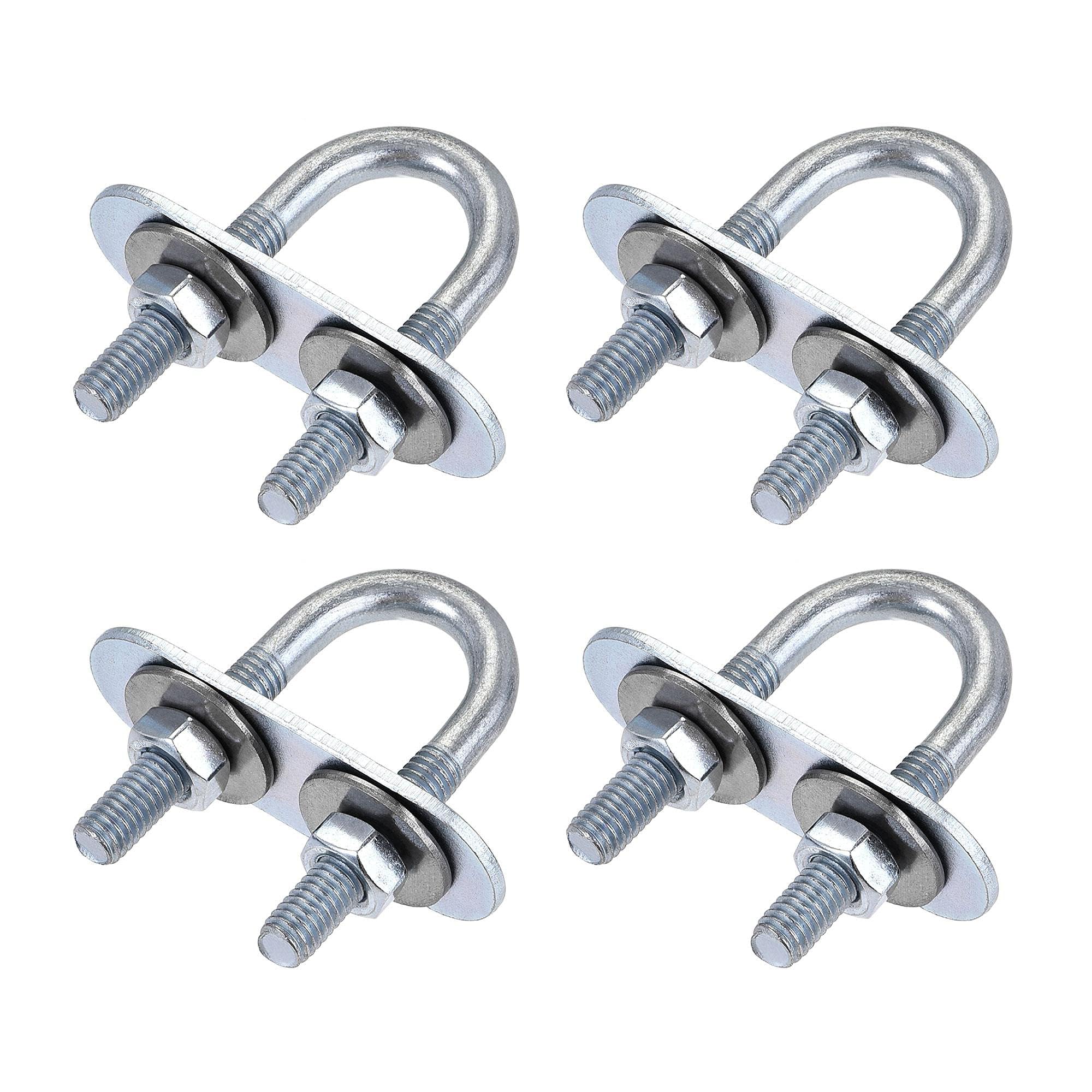 MACHSWON Round U-Bolt,4 Set Zinc Plated Alloy Steel M6 U Bolts 16mm(0.63") Inner Width 46mm Length with Nuts and Frame Plate for Automobiles Boat Trailer