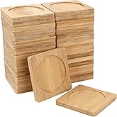 PINGEUI 60 Pack 3.7 x 3.7 inches Square Bamboo Coasters, Natural Wooden Drink Coasters, Decor Square Succulent Bamboo Tray Saucer for Outdoor and Indoor
