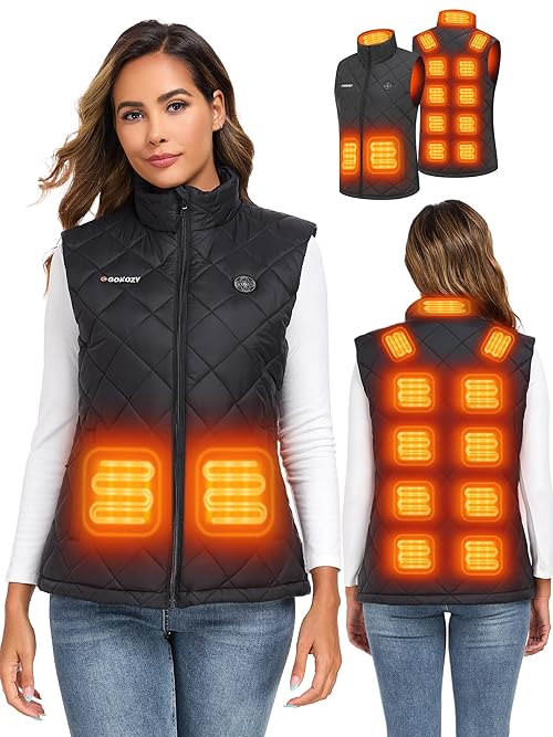 Gokozy Heated Vest for Women with 12V 20000mAh Battery Pack Included,13-Zone Smart Heating Lightweight & Waterproof Winter Wear for Outdoor/Skiing/Gifts