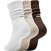 AugRing Women's Cute Scrunch Slouch Crew Socks 3Pack Retro Kawaii Chunky Ribbed Cotton Boot Sneaker Cozy Calf Socks Size 5–11