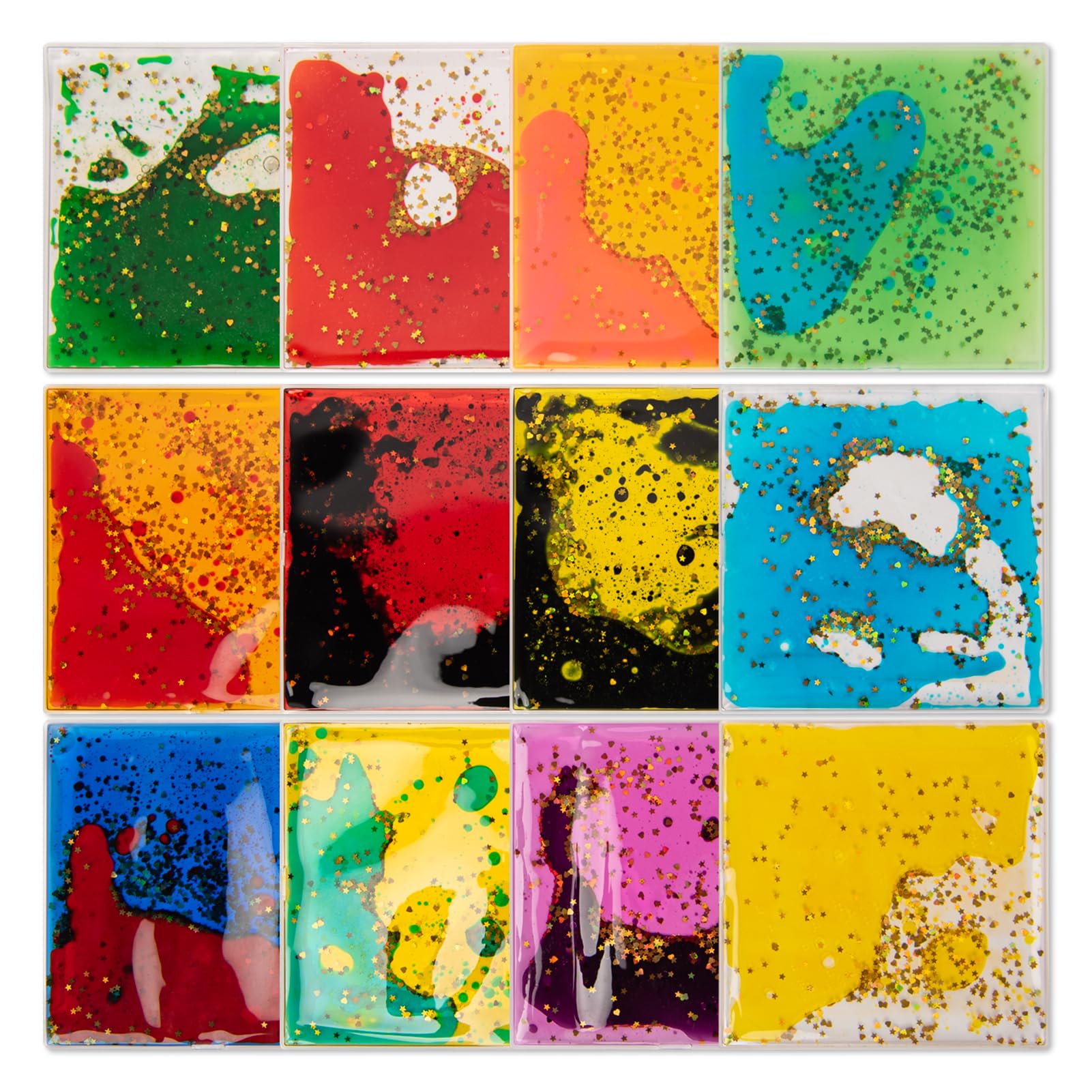Photo 1 of Art3d 6”x6” Square Sensory Fidget Liquid Motion Tiles for Kids, Toddler, Teens - Interactive Soft Gel Liquid Play Mats for Home, Schools, Playrooms, Multi-Pack of 12 Tiles