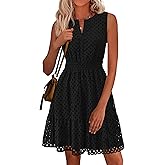 PRETTYGARDEN Women's Summer Dresses 2026 Sleeveless V Neck Eyelet Hollow Out Swing A Line Beach Vacation Sun Dress