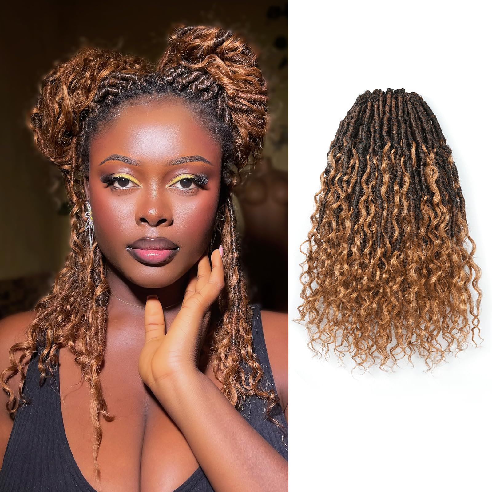 Photo 1 of ToyoTress Boho Human Hair Locs - 12 Inch 8 Packs Ombre Brown Handmade Pre-Looped Crochet Hair For Black Women, Short Boho Butterfly Faux Locs With Human Hair Curls (12 Inch,T30-8P)