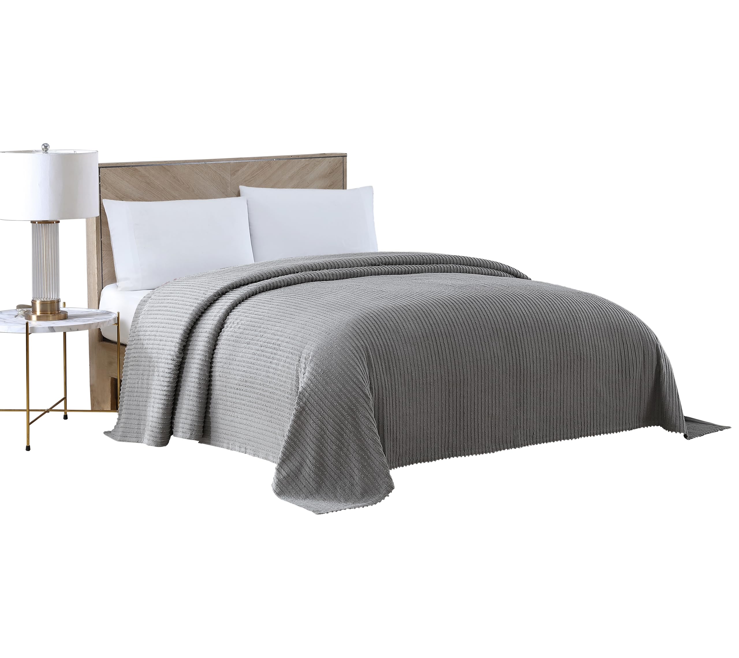 Beatrice Home Fashions Channel Chenille Bedspread, Queen, Gray