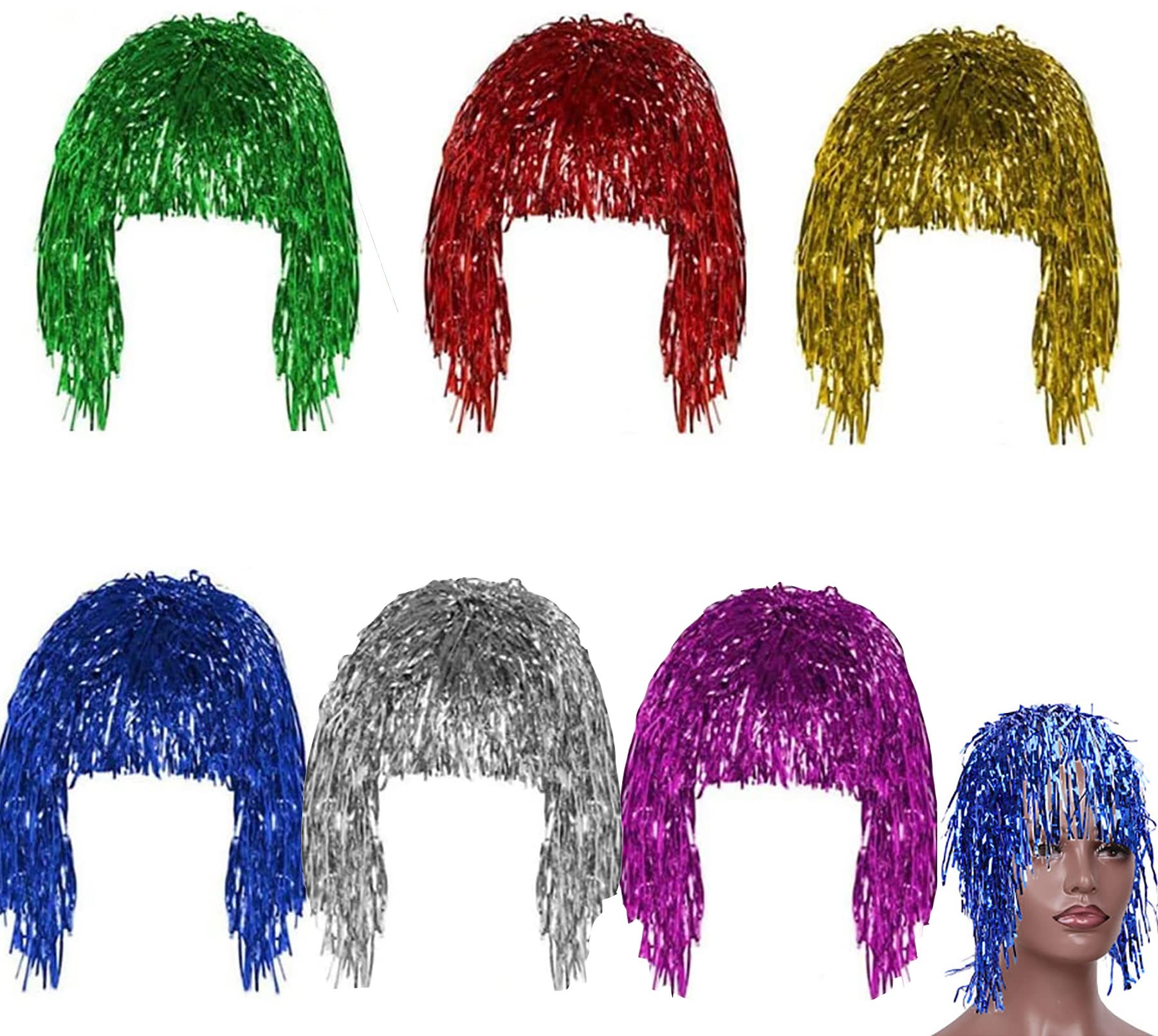 HREDZEO Party Wigs,6 Pcs Foil Tinsel Wigs Costume Shiny Party Wig Colorful Wig for Party Performance Props and Decorations