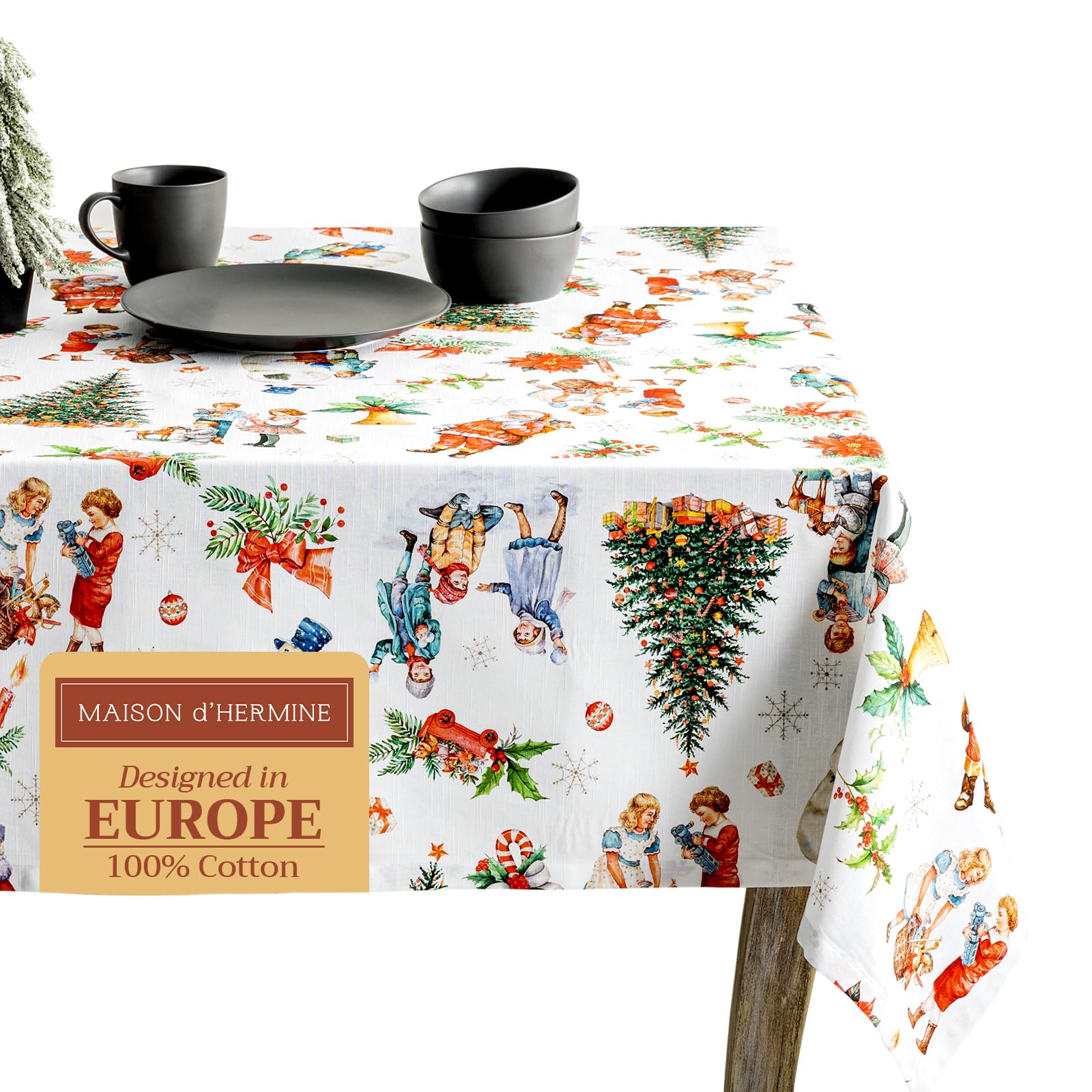 Maison d' Hermine Table Cloth Rectangle Table 100% Cotton 180 cm x 140 cm Tablecloth Reusable Everyday Use for Christmas Decorations Dining Farmhouse Home Party Festive (Chromo)