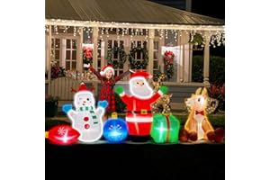 COSIFUL 11FT Long Christmas Family Inflatable 6 in 1, Santa Claus Snowman Reindeer with Gift Box and Bells, Outdoor Lawn Yard Christmas Decorations, Xmas Lighted Blow Up Indoor Decoration