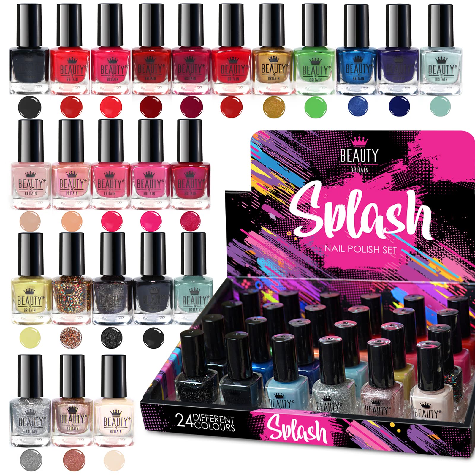 Splash 24 x Nail Polish Varnish Set 24 Different Modern Colours Quick Drying (Set B)