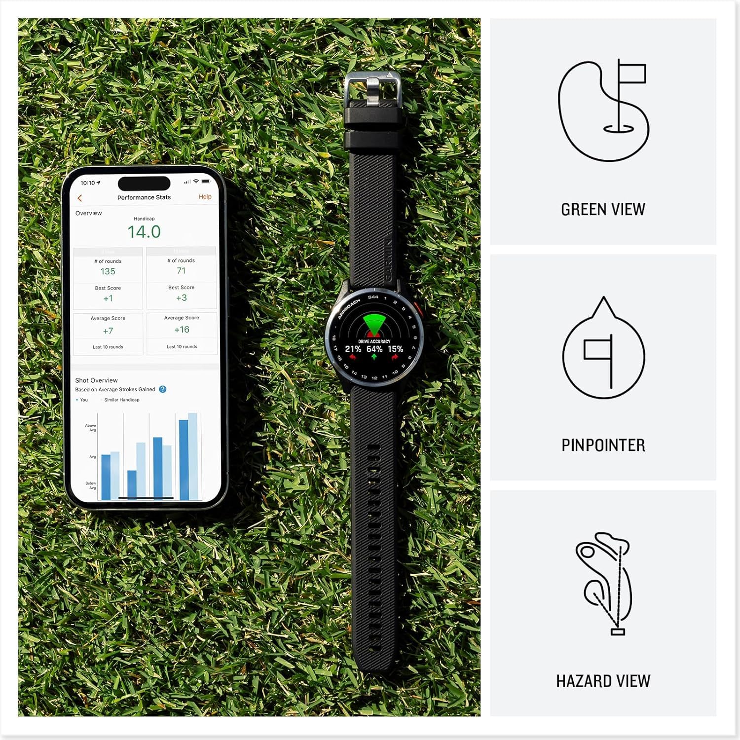 Garmin Approach S44 Essential Golf Watch with GPS, AMOLED Display, On-Course Features, Sports and Fitness Smartwatch, Silver Aluminum Bezel with Black Silicone Band Bundle