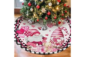 Rovozar Valentine's Day Tree Skirt 36 In, Pink Gnome Hearts Christmas Tree Skirt, Valentine's Day Ornament for Tree Mat, Valentine's Day Decorations for Home Holiday Anniversary Engagement Party Decor