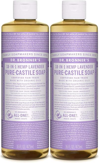 Dr Bronner Lavender Castile Liquid Soap 472ml 2 Pack Organic Biodegradable