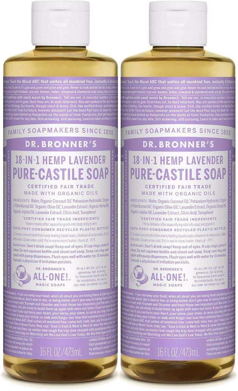 Dr Bronner Lavender Castile Liquid Soap 472ml 2 Pack Organic Biodegradable
