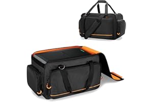 GRAOSO Speaker Carrying Bag Compatible with Mackie Thump Go 8", Loudspeaker Storage Bag with Removable Bottom Board, Padded Handle and Shoulder Strap, Multiple Pockets for Microphone, Cable, Black