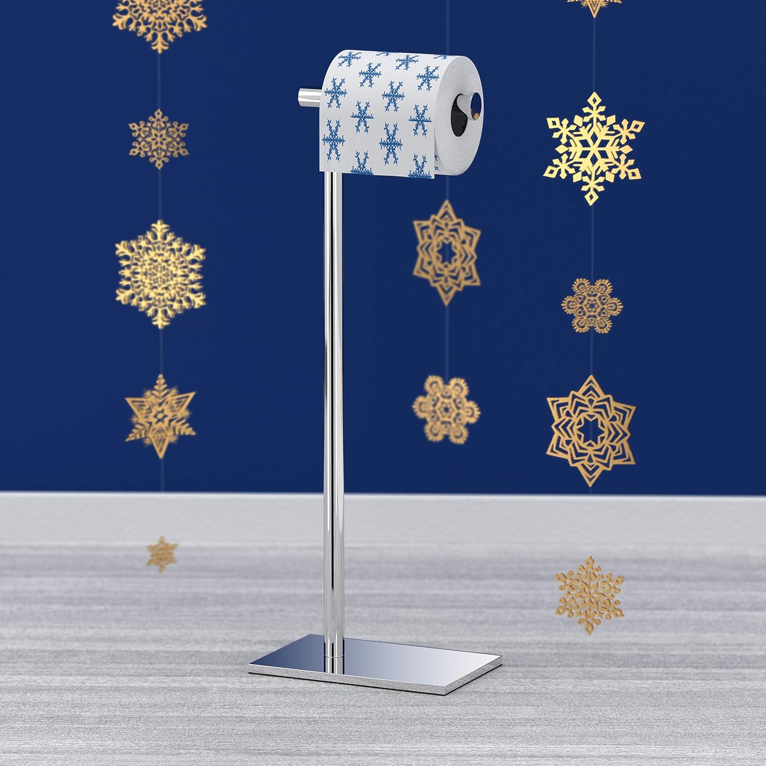 Modern Square Base Tissue Holder Stand, 21.25", in Chrome - - 