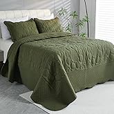 EVENHUG Oversized King Quilt California King Size Lightweight Bedding Set Reversible Bedspread Coverlets for All Seasons 3 Piece (Olive Green 120"x120")