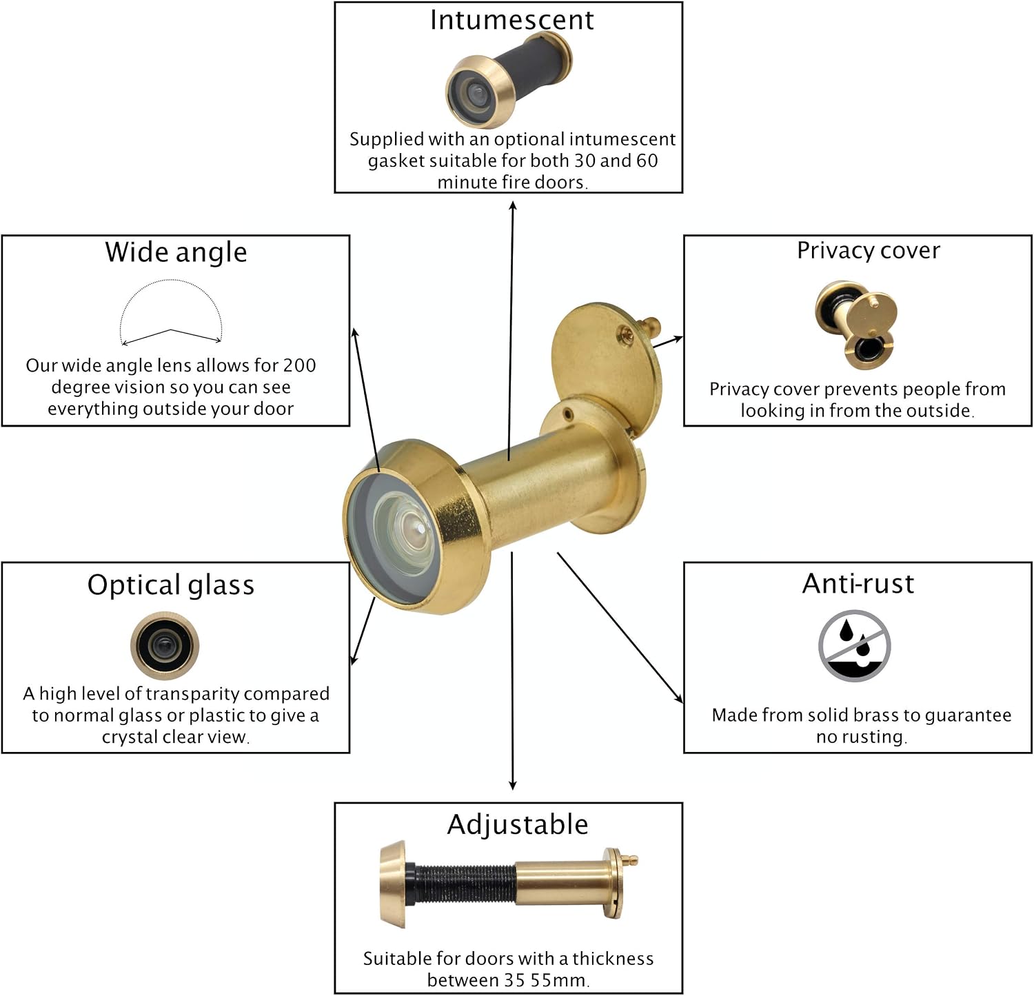 Door Viewer Polished Brass Peepholes or Peek Holes Chubb Security 8V001 Type Wide Angle - Image 4
