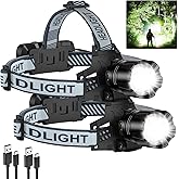 NiaoChao 2Pack Headlamp Rechargeable, 99000 LM Super Bright LED Head Lamp with 3 Modes, 90° Adjustable Head Lights for Forehead, 20+Hrs Runtime & IPX6 Waterproof HeadLamps for Camping Running