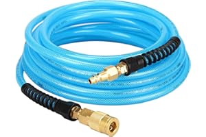 Keepro Reinforced Polyurethane Air Hose, 1/4 Inch ID By 25 Feet Long Air Compressor Hose with Repairable Swivel Solid Brass 1/4" Industrial Quick Coupler and Plug, 300 PSI Maximum Pressure, Blue