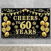 Trgowaul 60th Birthday/Anniversary/Wedding Decorations for Women Men, Cheers to 60 Years Banner, Black and Gold 60th Birthday Backdrop, 60 Bday Decorations Party Banner Photography Supplies Background