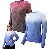 Women’s Long Sleeve Athletic Tops with Thumb Holes – Dry Fit Active Crew Neck Workout Tees