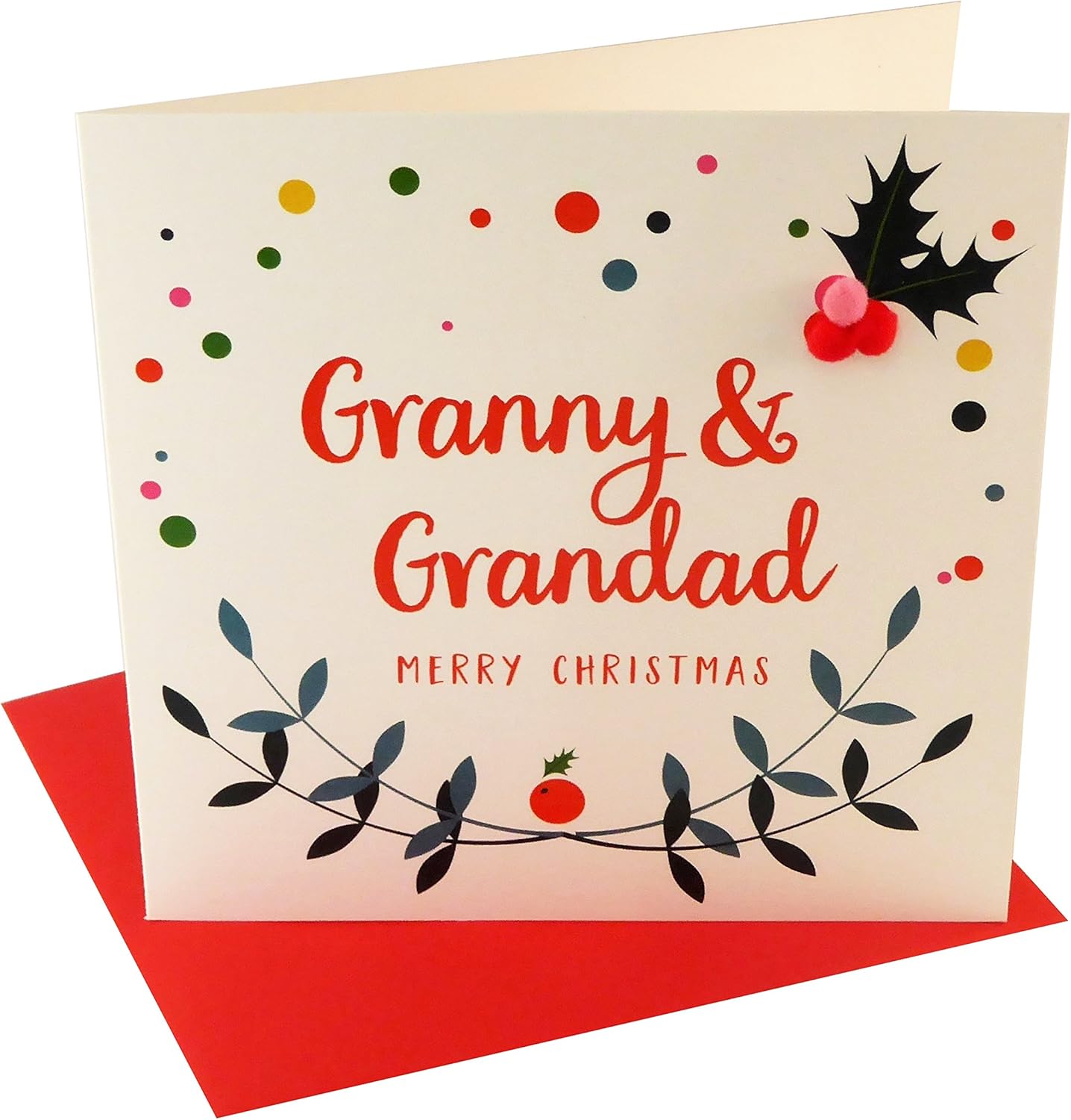 Claire Giles Greeting Cards, Happy Christmas Granny and Grandad Card, Laurel and Berry Design Xmas Greeting Card